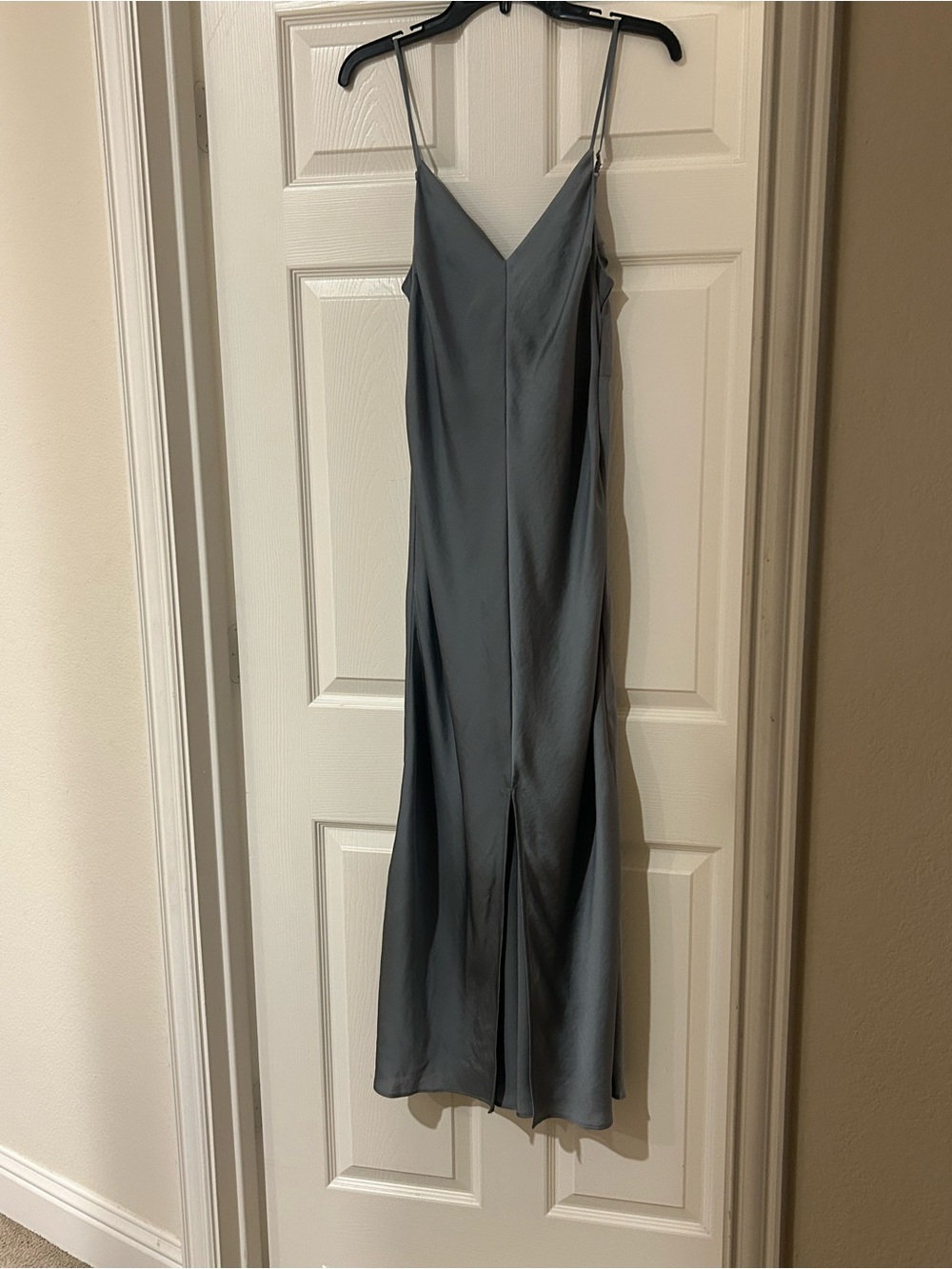 Satin Slip Maxi Dress in Slate Gray - Timeless Women's Evening Dress